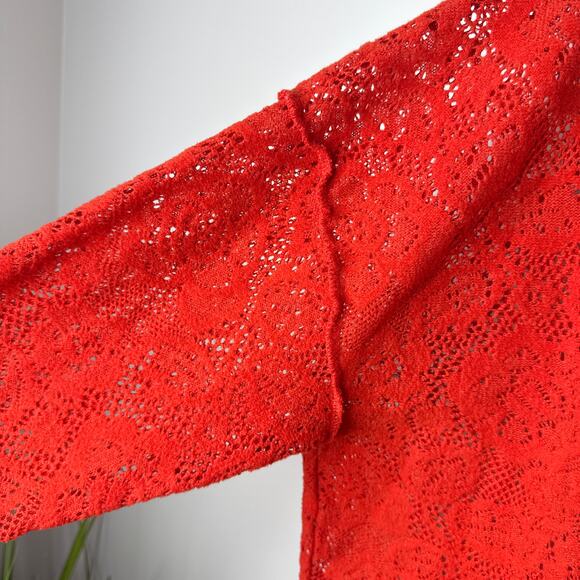 Free People Not Cold in This Top Red Long Sleeve Lacey Oversized Size Small Boho - Picture 7 of 13